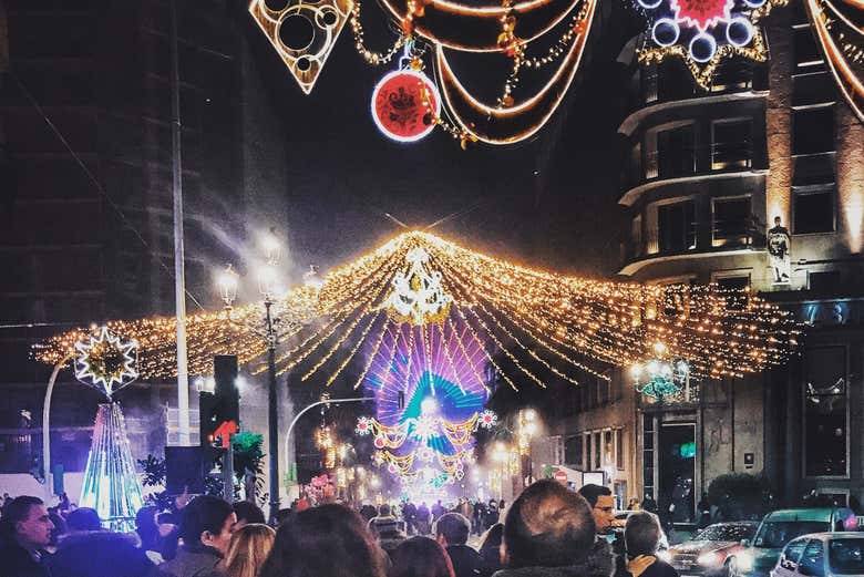 Instalaciones navideñas iluminadas en Vigo
